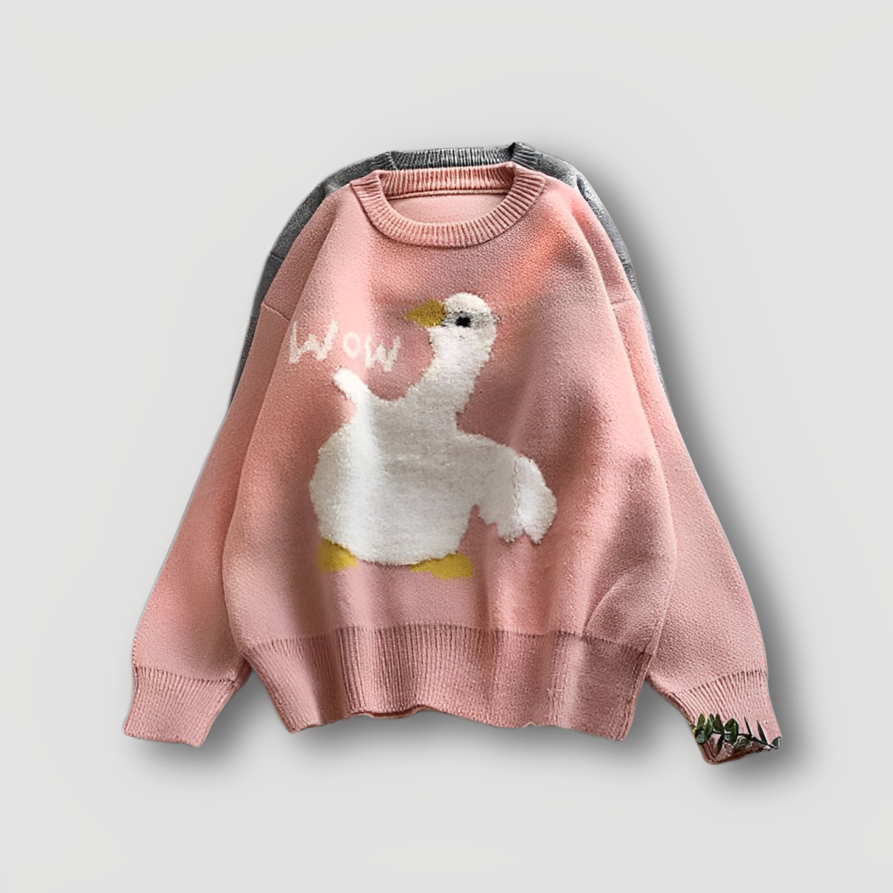 WOW Wit Gans Cartoon Grafisch Print Knitted Sweater