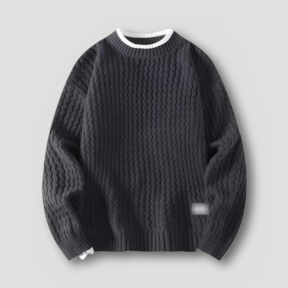 Wavy Textuur Patroon Ribbed Knitted Sweater