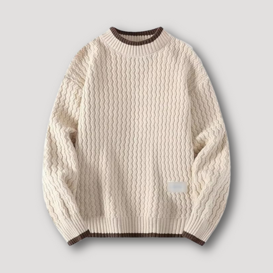 Wavy Textuur Patroon Ribbed Knitted Sweater