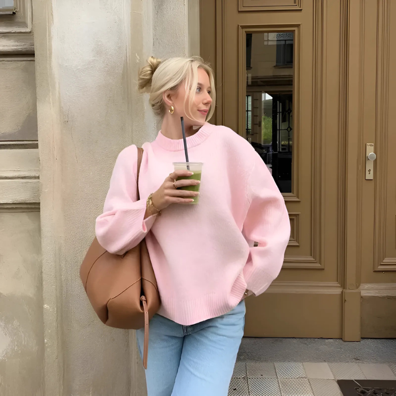 Gebolde Pastel Roze Mouwen Oversized Boxy Knit Sweater