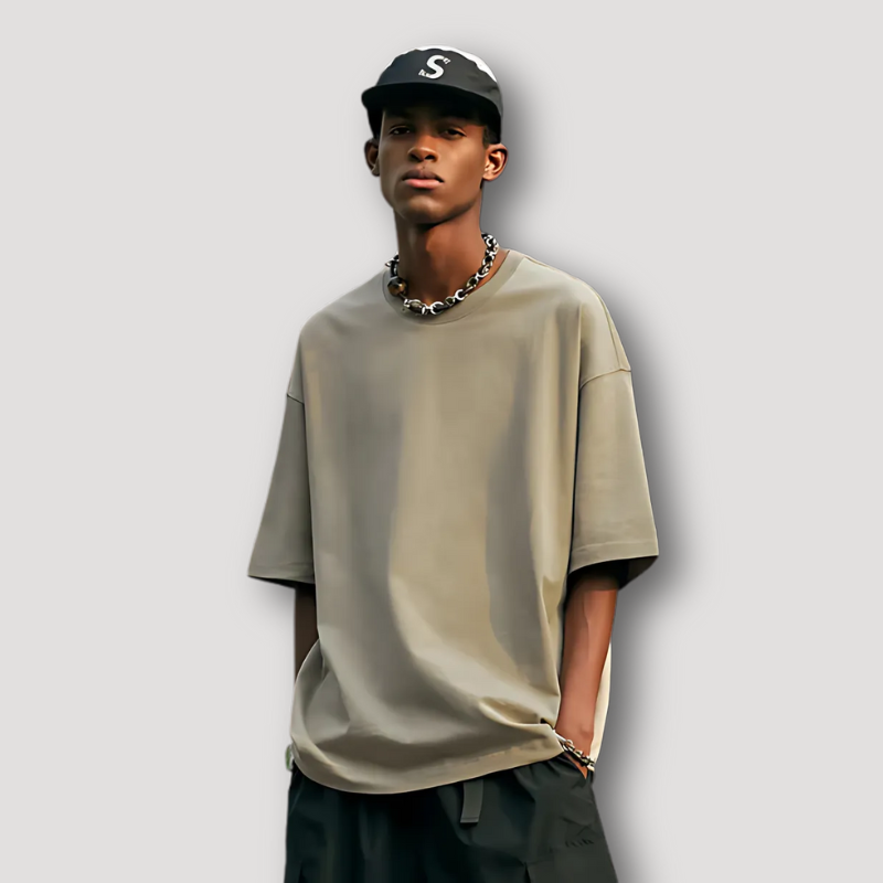 Oversized Korte Mouw Drop Shoulders Unikleur Basic T Shirt