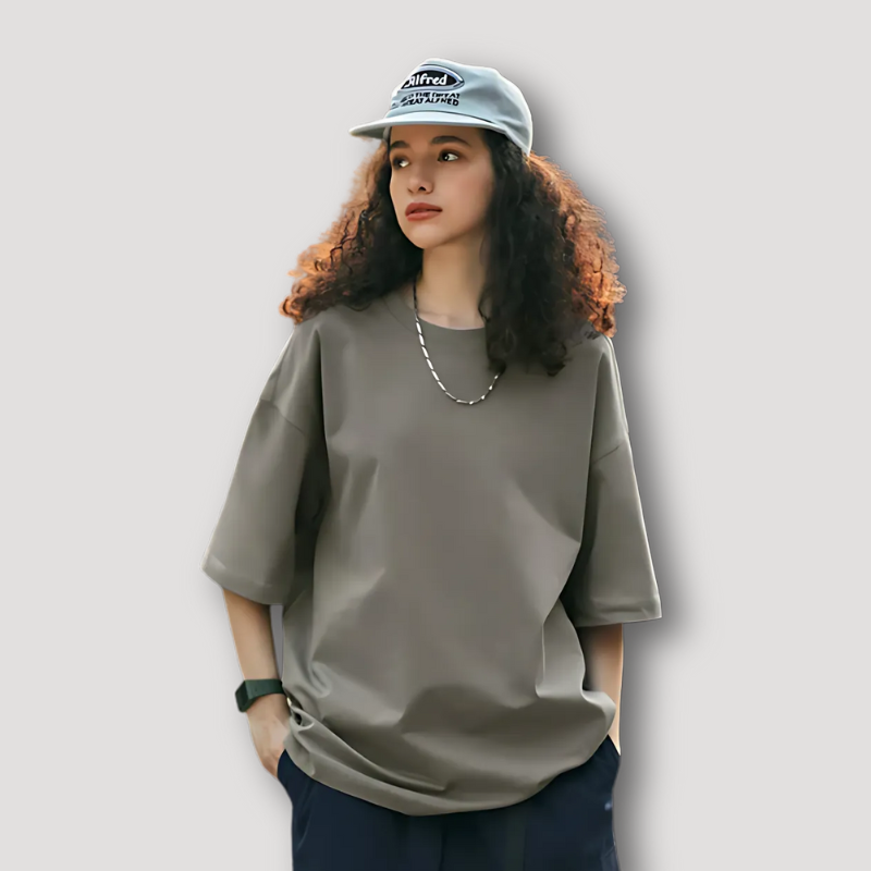 Oversized Korte Mouw Drop Shoulders Unikleur Basic T Shirt