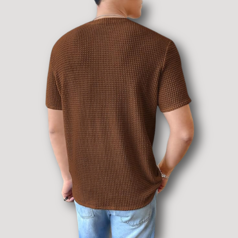 Bruin Wafel Knit Zomer Crew Neck T Shirt Mannen