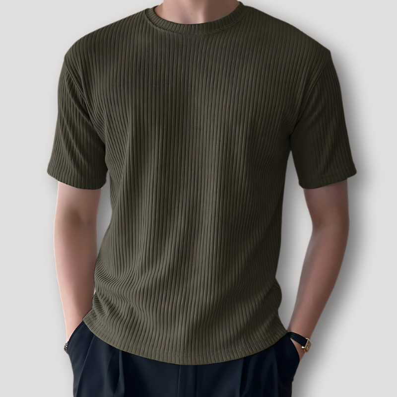 Dark Groen Wafel Knit Zomer Crew Neck T Shirt Mannen