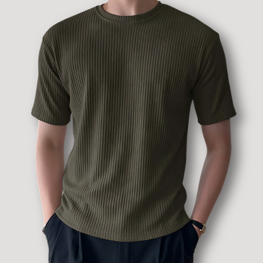 Dark Groen Wafel Knit Zomer Crew Neck T Shirt Mannen