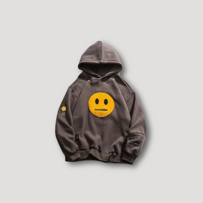 Emoji Ritssluiting Zak Borduurwerk Patchwork Y2k Hoodie