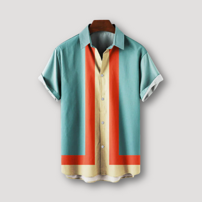 Retro Style Geometrishc Streep Korte Mouw Collar Shirt Mannen