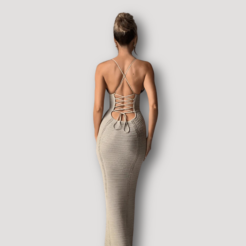 Breien Crochet Form-fitting Lace-up V-hals  Maxi Jurk