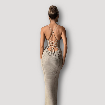 Breien Crochet Form-fitting Lace-up V-hals  Maxi Jurk