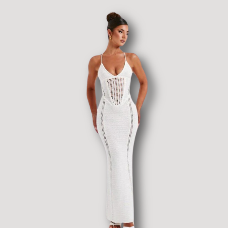 Breien Crochet Form-fitting Lace-up V-hals  Maxi Jurk