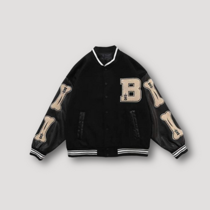 Fur Bone Patchwork Design Varsity Jas