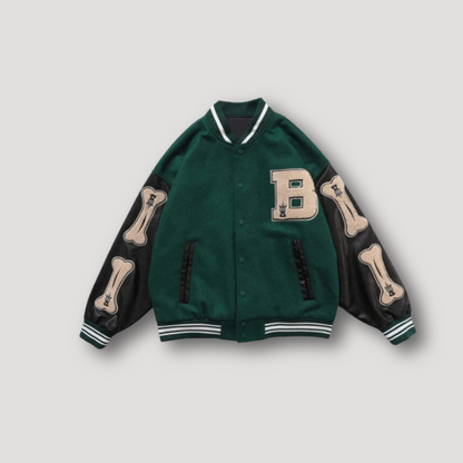 Fur Bone Patchwork Design Varsity Jas