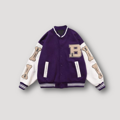 Fur Bone Patchwork Design Varsity Jas