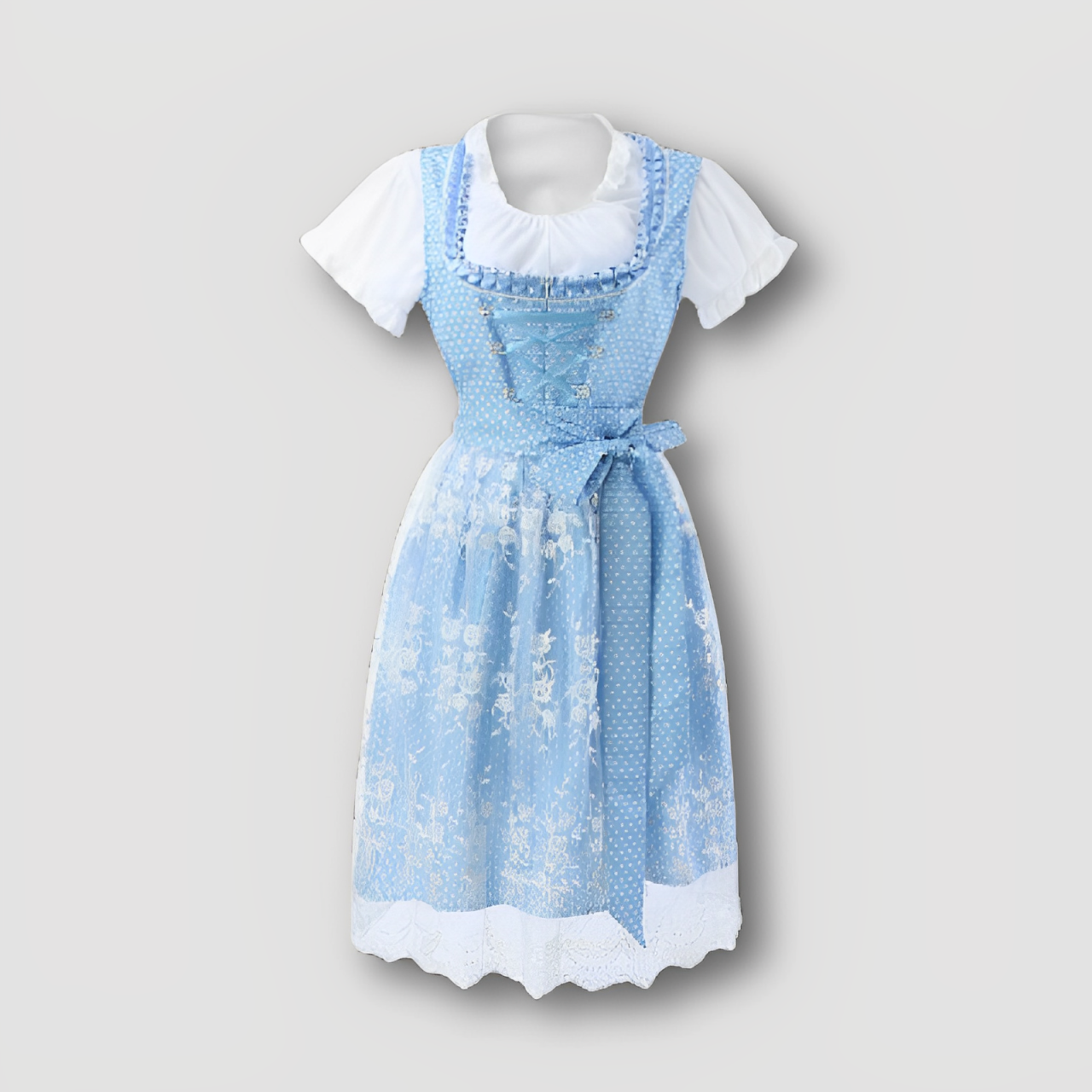 Traditioneel Lace Up Korset Puff Mouw Pastel Blauw Dirndl Jurk