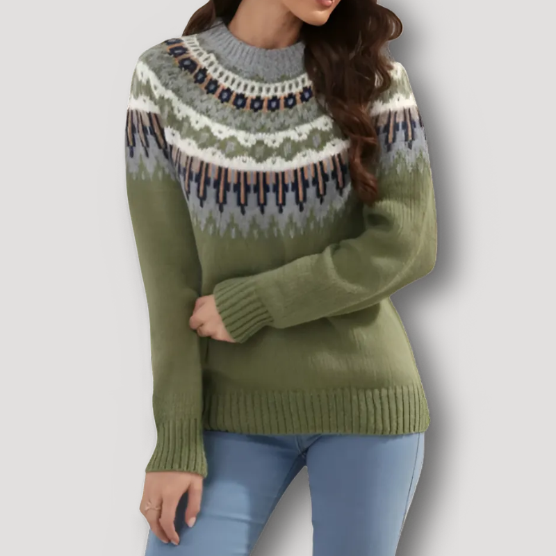 Warm Wool Sweater - Icelandic Nature Pattern - Sweater for Women