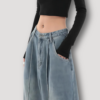 High Rise Baggy Wide Leg Voornaad Lichtblauw Washed Denim Jeans