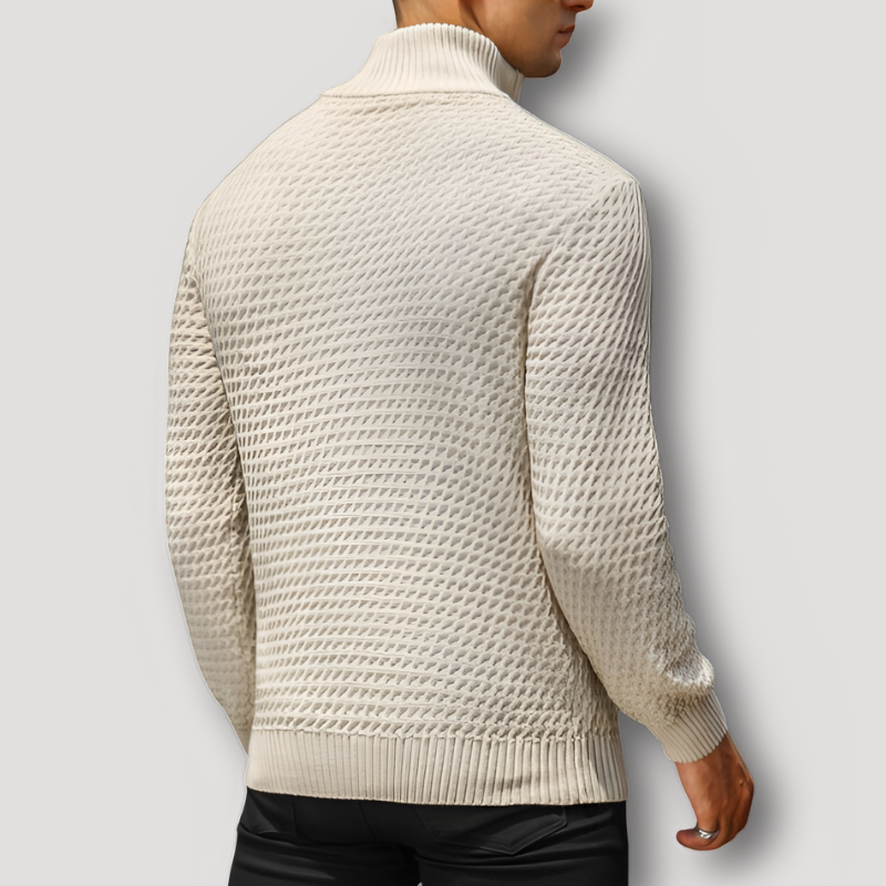 Half Zip Textured Wafel Patroon Knitted Sweater