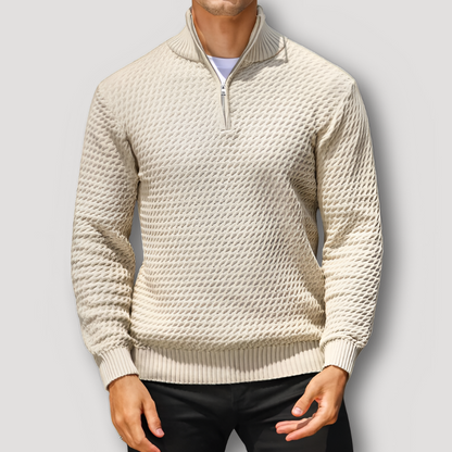 Half Zip Textured Wafel Patroon Knitted Sweater