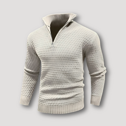 Half Zip Textured Wafel Patroon Knitted Sweater