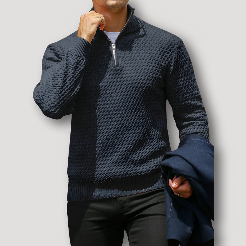 Half Zip Textured Wafel Patroon Knitted Sweater