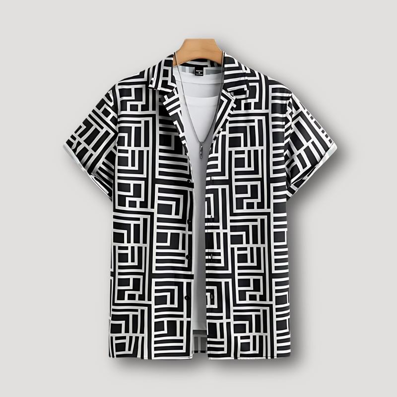 Geometrisch Maze Patroon Afdrukken Button Up Kraag Shirt Mannen