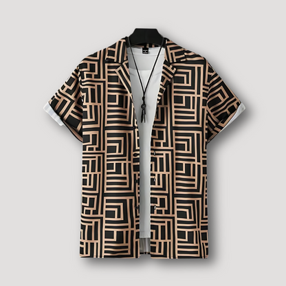 Geometrisch Maze Patroon Afdrukken Button Up Kraag Shirt Mannen