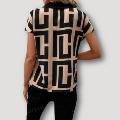 V-hals Geometrische Druk Korte Mouwen Blouse