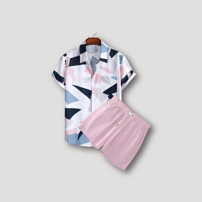 Geometrisch Polo Shirt Heren en Korte Zomer Outfit Set