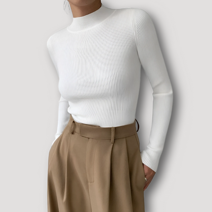 Stand Up Kraag Minimalistische Ribtricot Getailleerd Lange Mouw Top