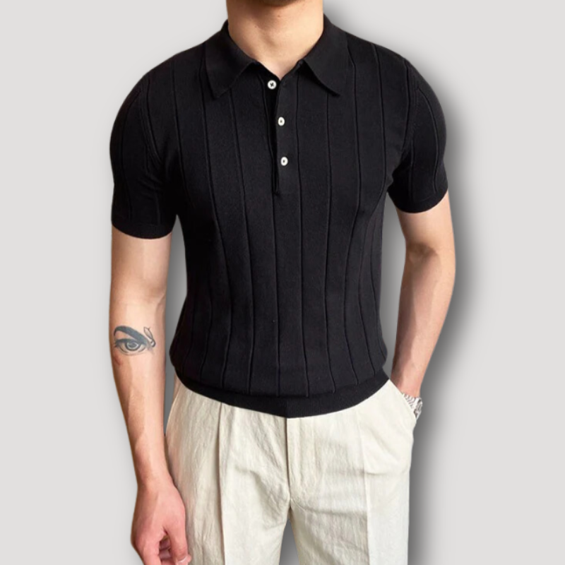 Gebreid Ribbelpatroon Slim Fit Polo Shirt Heren