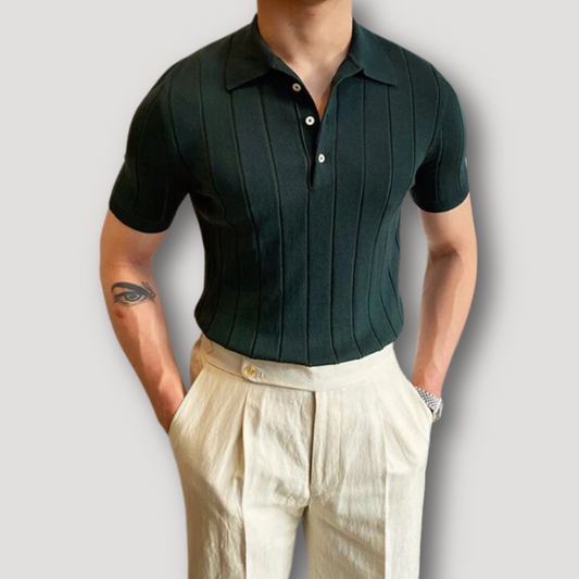 Gebreid Ribbelpatroon Slim Fit Polo Shirt Heren