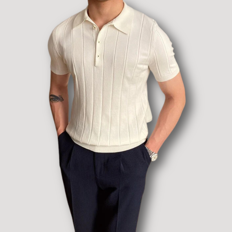 Gebreid Ribbelpatroon Slim Fit Polo Shirt Heren