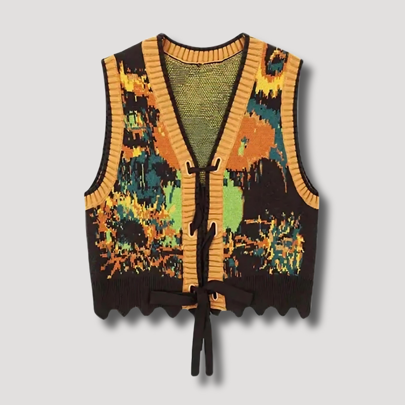 Gebreid Sunflower Lace-up Y2K Streetwear Vest