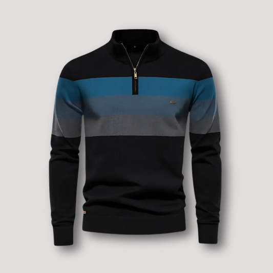 Horizontaal Strepen Kleurblok Quarter Zip Aangepast Fit Trui