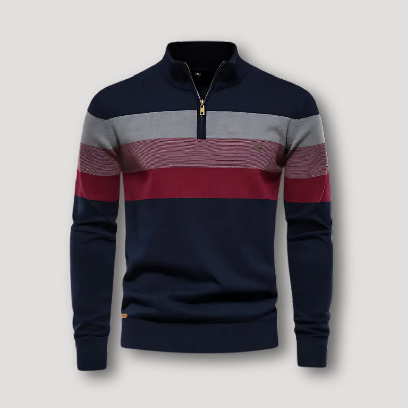 Horizontaal Strepen Kleurblok Quarter Zip Aangepast Fit Trui