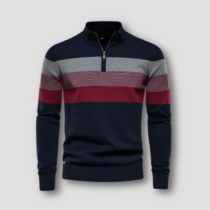 Horizontaal Strepen Kleurblok Quarter Zip Aangepast Fit Trui