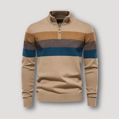 Horizontaal Strepen Kleurblok Quarter Zip Aangepast Fit Trui