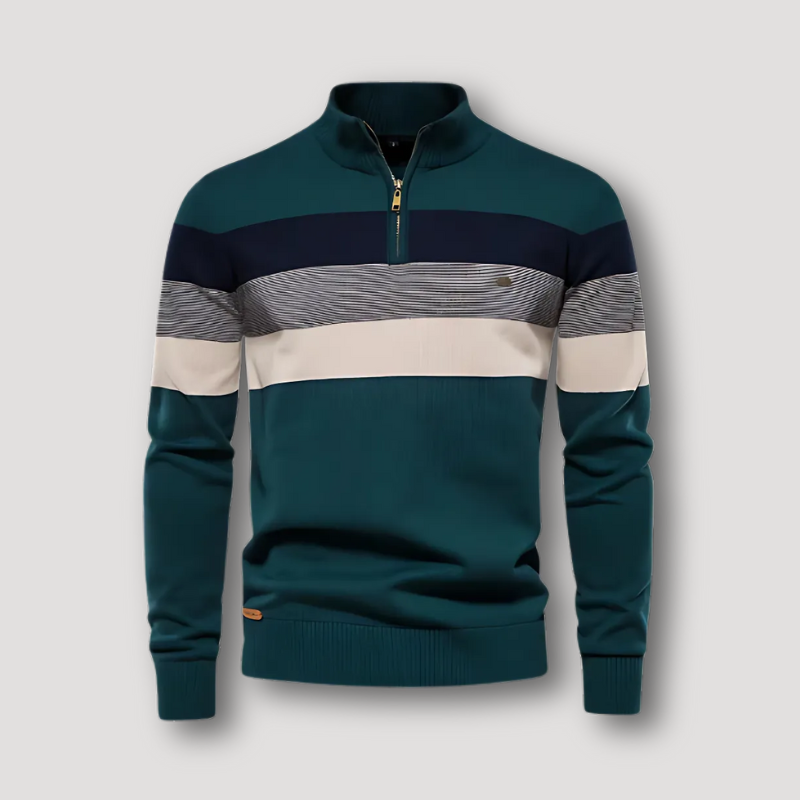 Horizontaal Strepen Kleurblok Quarter Zip Aangepast Fit Trui