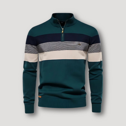 Horizontaal Strepen Kleurblok Quarter Zip Aangepast Fit Trui