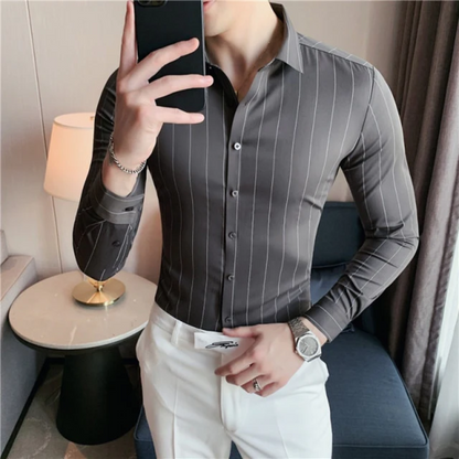 Formal Geruite Gestreepte Lange Mouw Polo Shirt Heren