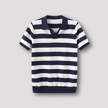 Horizontale Streep V-hals Korte Mouw Polo Shirt Heren