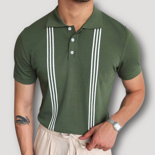 Gebreid Wit Gestreept Groen Polo Shirt Heren