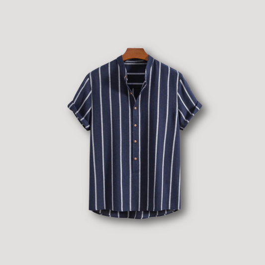 Gestreept Button Down Henley Kraag Zomer Shirt Mannen