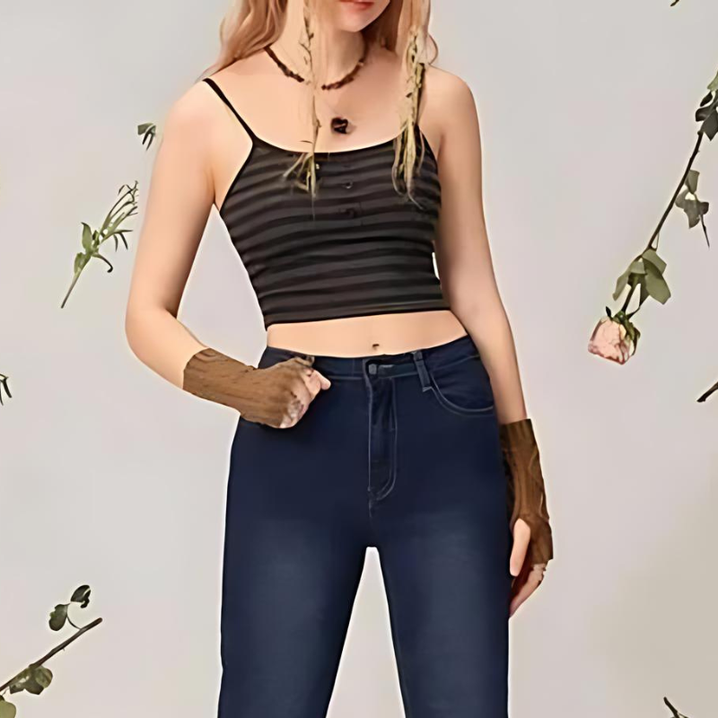 Spaghetti Zwart Grijs Streep Cropped Camisole Top