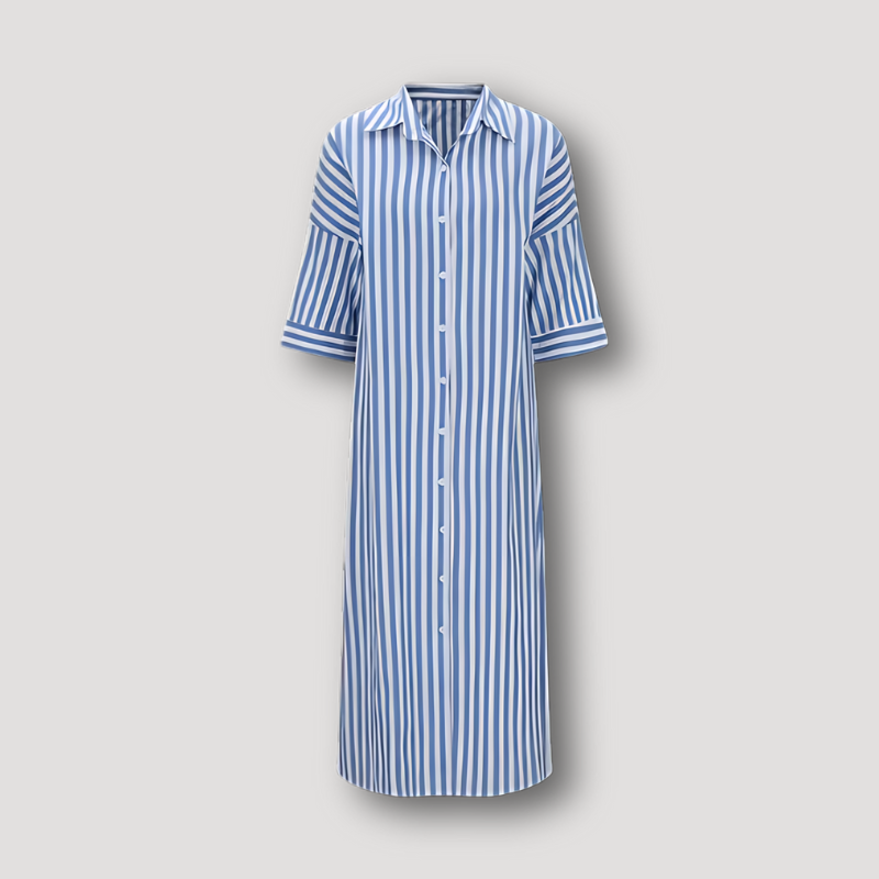 Verticale Streep Button Up Lang Shirt Jurk Dames