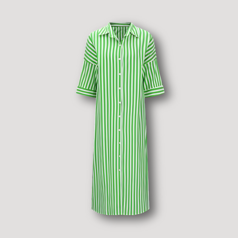 Verticale Streep Button Up Lang Shirt Jurk Dames