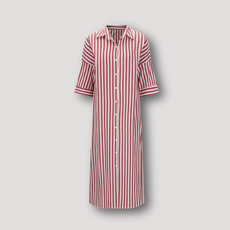 Verticale Streep Button Up Lang Shirt Jurk Dames