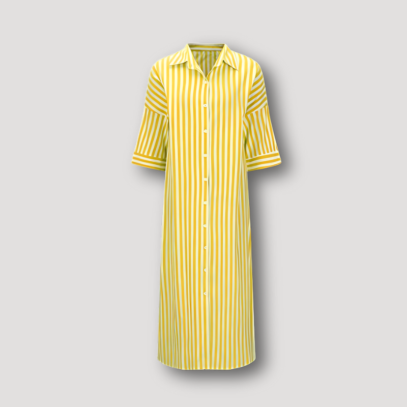 Verticale Streep Button Up Lang Shirt Jurk Dames