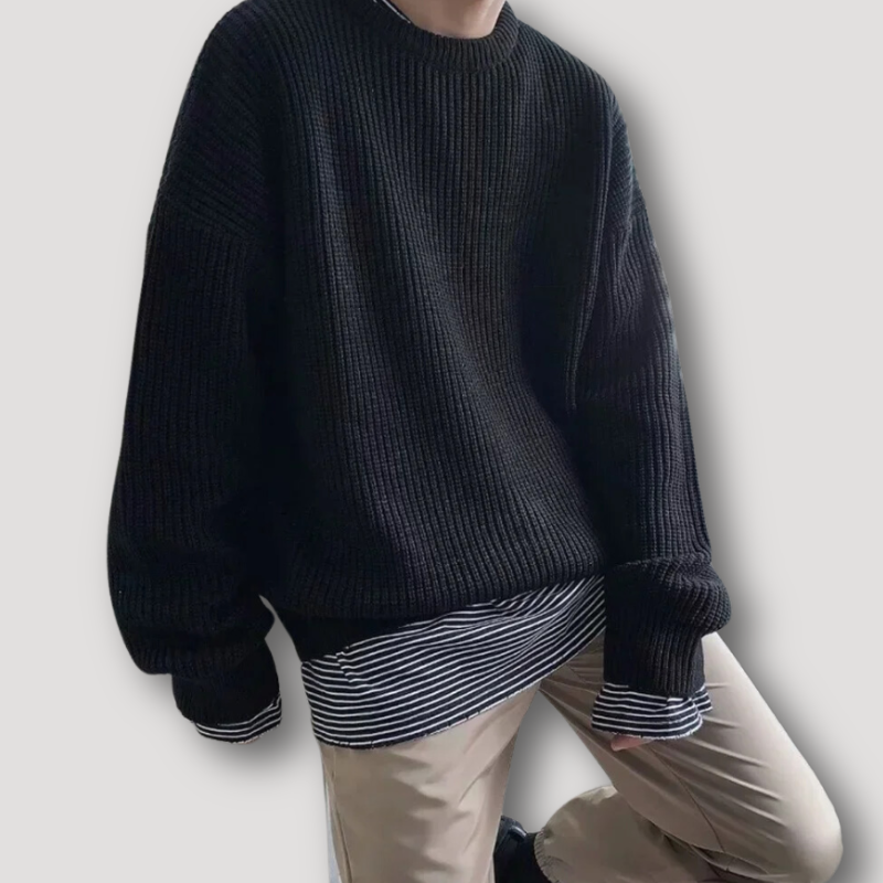 Ribgebreide Effen Drapering Sweater Crewneck