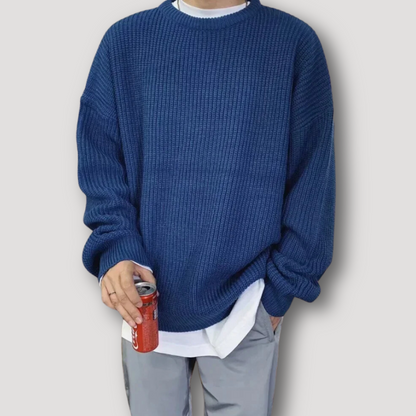 Ribgebreide Effen Drapering Sweater Crewneck